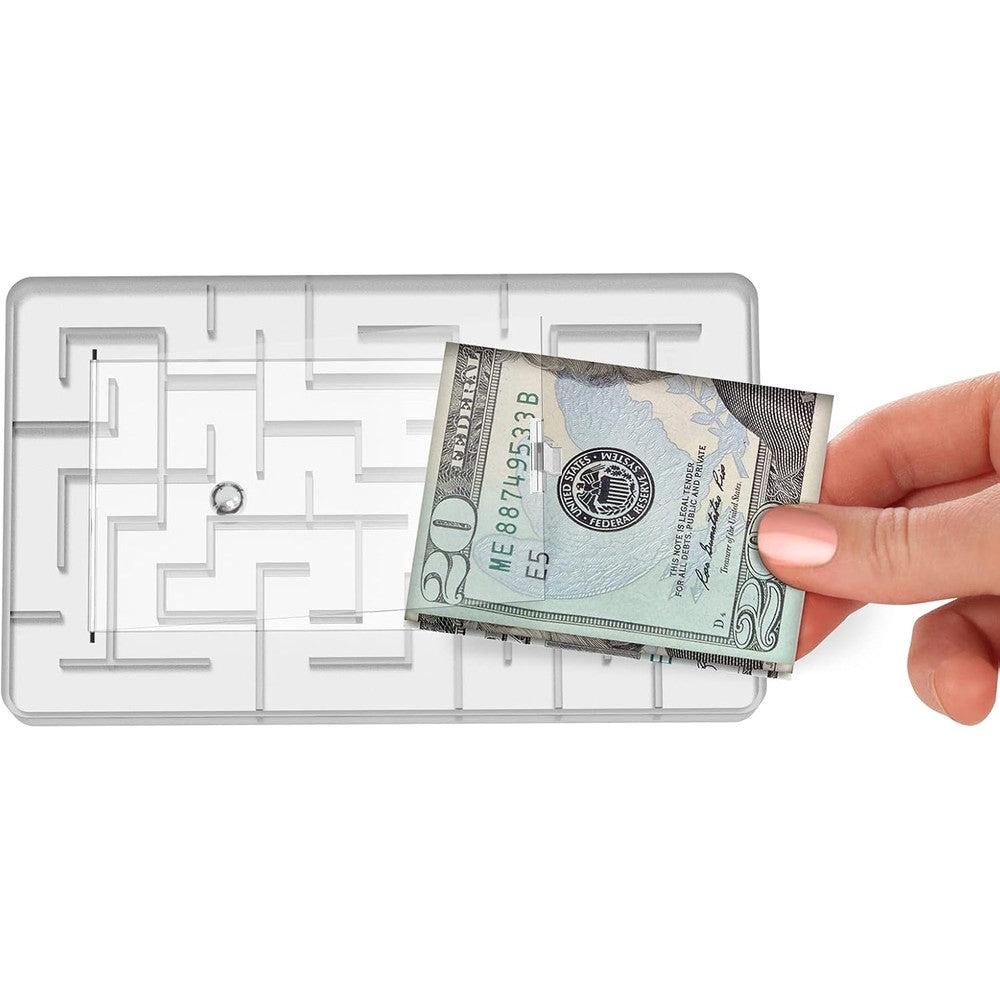 Tech Tools Money Puzzle Box front view showing clear plastic maze design