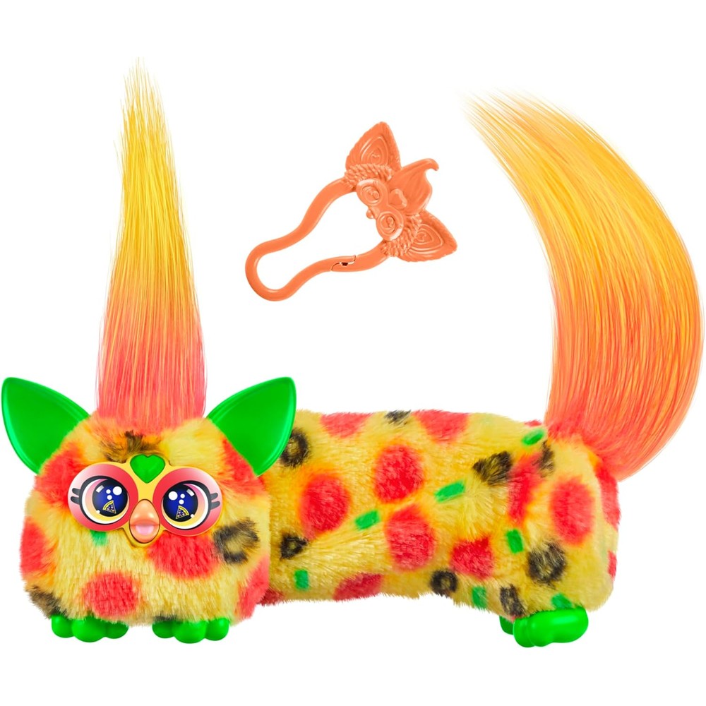 Furby DJ Furblets Pepp-Oh-Roni pizza patterned electronic plush toy front view