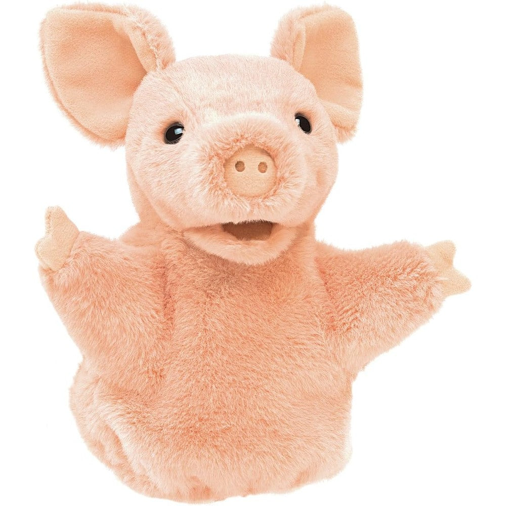 Folkmanis Little Pig Hand Puppet front view showing soft pink plush fabric
