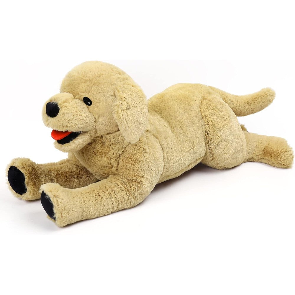LotFancy golden retriever dog stuffed animal plush front view showing friendly open mouth expression