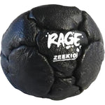 Zeekio The Rage Footbag front view showcase of the fourteen panel genuine leather construction in premium black finish.