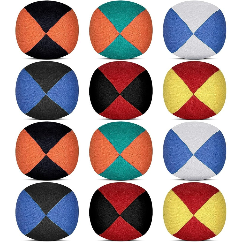 RXLWYUNLAE washable juggling footbag balls front view showing assorted multicolored panels.
