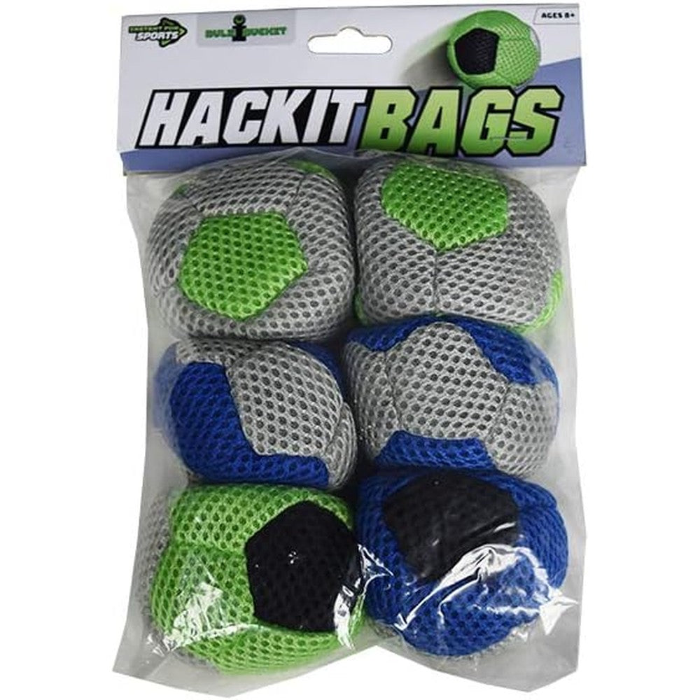 BULZiBUCKET 6-Piece Replacement Bags front view showing green and black hand-woven outdoor gaming sacks.