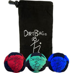 Dirtbag Classic Footbag 3 Pack front view showing three multicolored sand filled hacky sacks