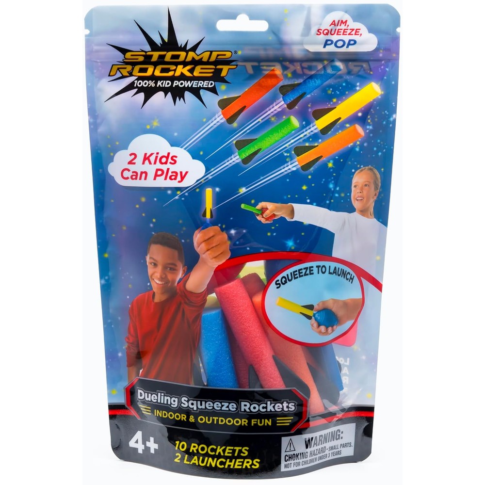 Stomp Rocket Original Squeeze Rocket Party Pack front view with 10 rockets.