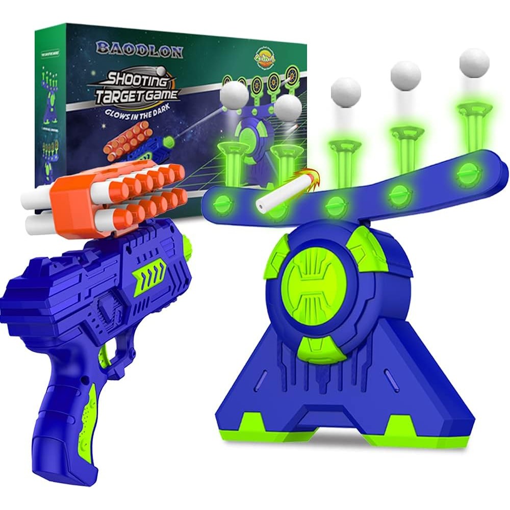 Baodlon floating ball shooting game front view with foam dart gun.