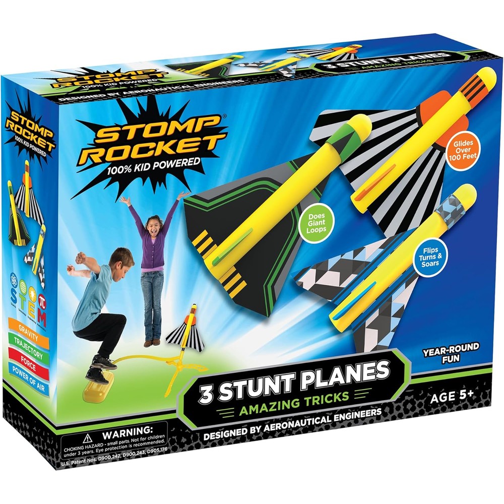 Stomp Rocket Stunt Plane Launcher set with 3 foam planes and launch stand