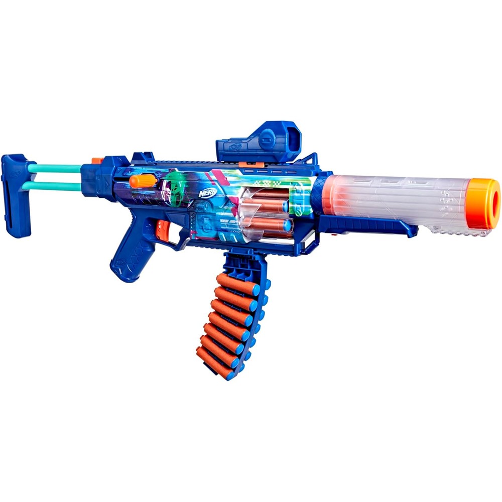 Nerf Loadout Cyberlight Ghost Blaster front view showing authentic glowing LED lights and futuristic blue shell details.