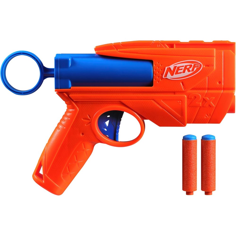 Nerf N Series Ward Blaster front view showcasing the compact orange and blue design with two dart barrels.