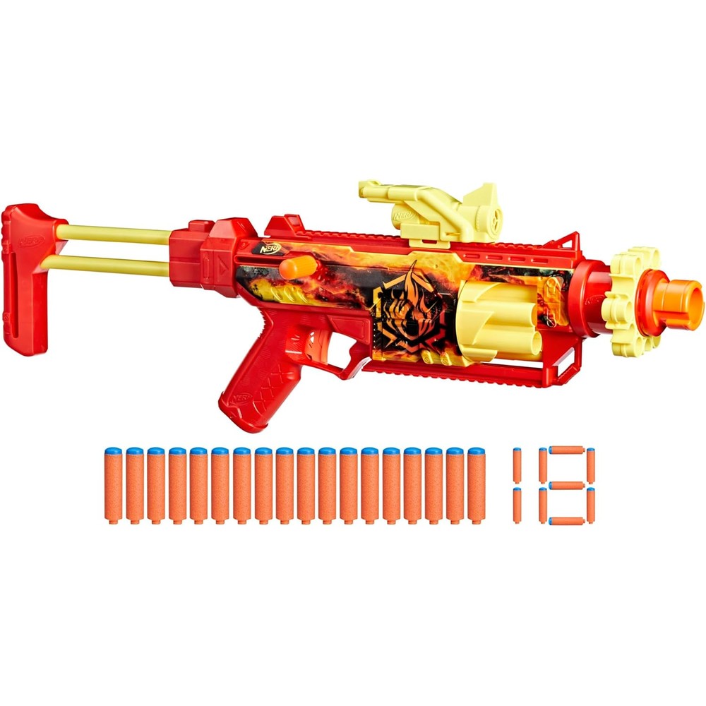 Hasbro Nerf Loadout FlareFusion Blaster authentic imported package front view featuring magma skin graphic details.