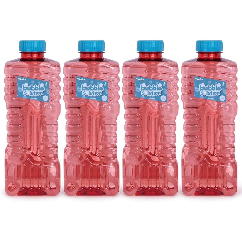 Bubble Play Darice bubble solution refill four pack front view showing large bottles with blue caps.