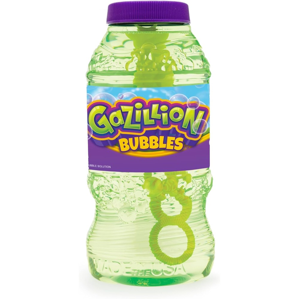 Gazillion Premium Bubble Solution 2 Liter front view showing the green bottle design.