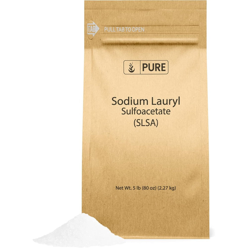 Pure Original Ingredients Sodium Lauryl Sulfoacetate SLSA 5 lb front view packaging for DIY bath bombs.