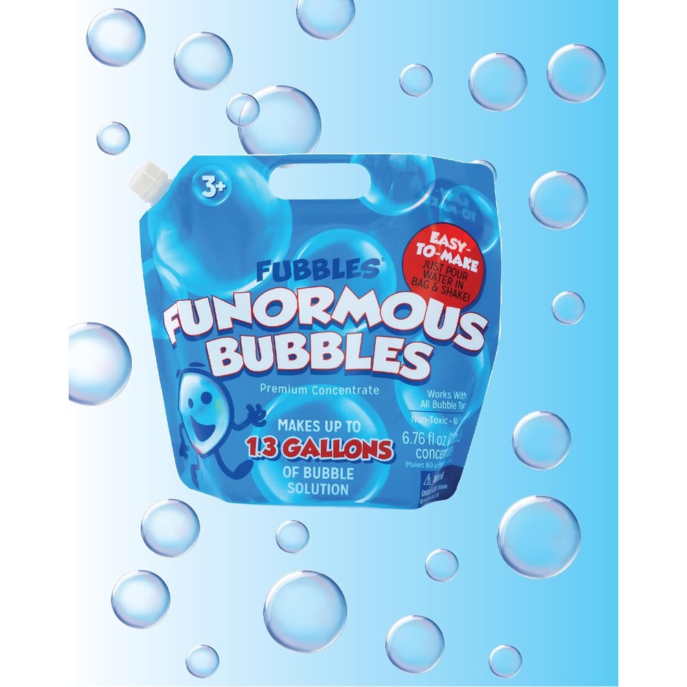 Little Kids Fubbles Concentrated Bubble Solution Refill front view showing the premium non-toxic pouch