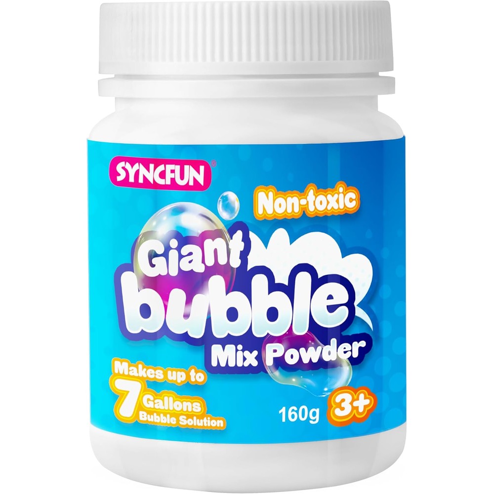 Syncfun giant bubble solution powder bottle front view for premium outdoor toys
