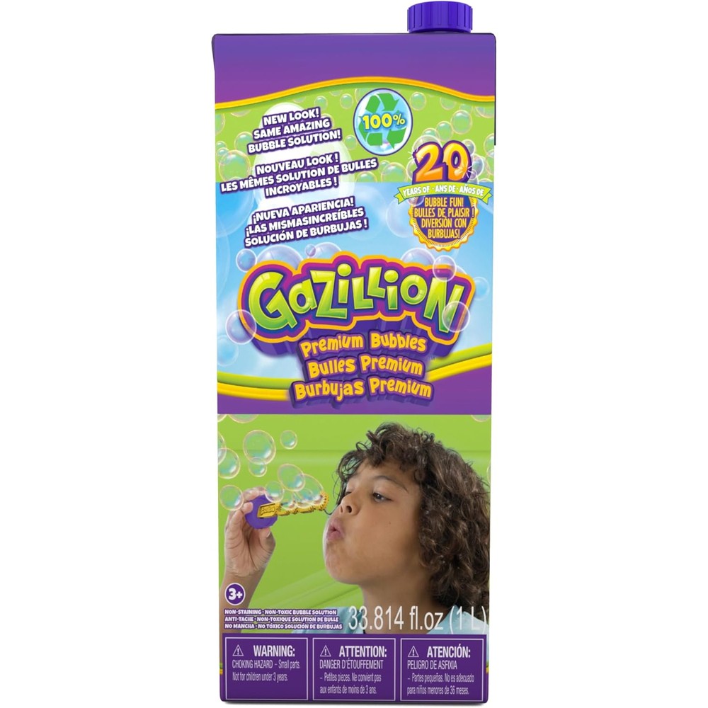 Gazillion Bubbles Original Premium Bubble Solution 1 Liter front view eco-friendly packaging