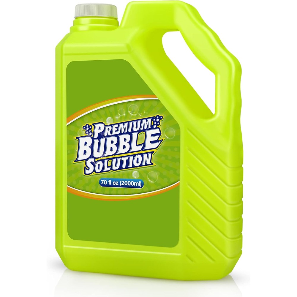 Aujazyble premium bubble solution refill seventy ounce front view bottle with green handle