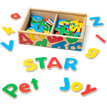 Melissa and Doug wooden alphabet magnets front view in wooden box