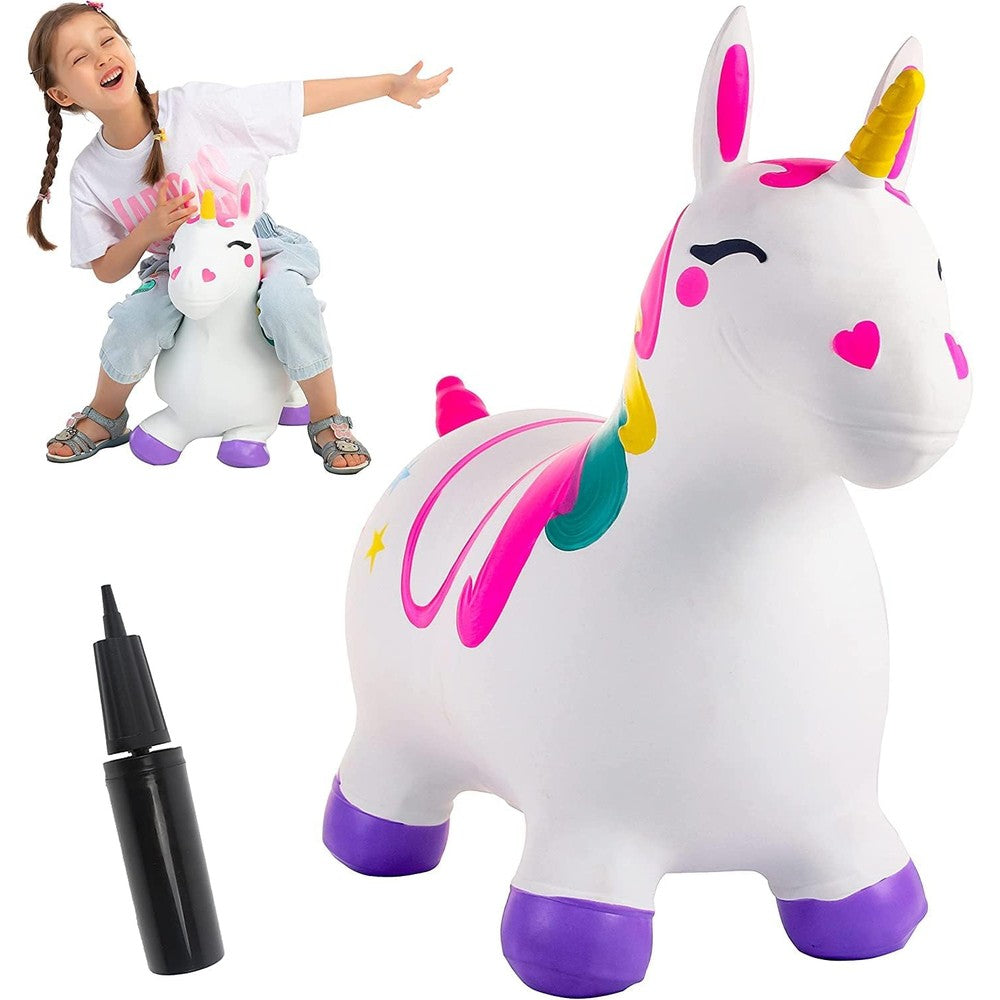 JOYIN bouncy unicorn horse front view showing hand painted design for kids ride on play