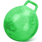 Gemscream Kids Bouncy Hopper Ball front view in marbled green showing ergonomic handle grip.