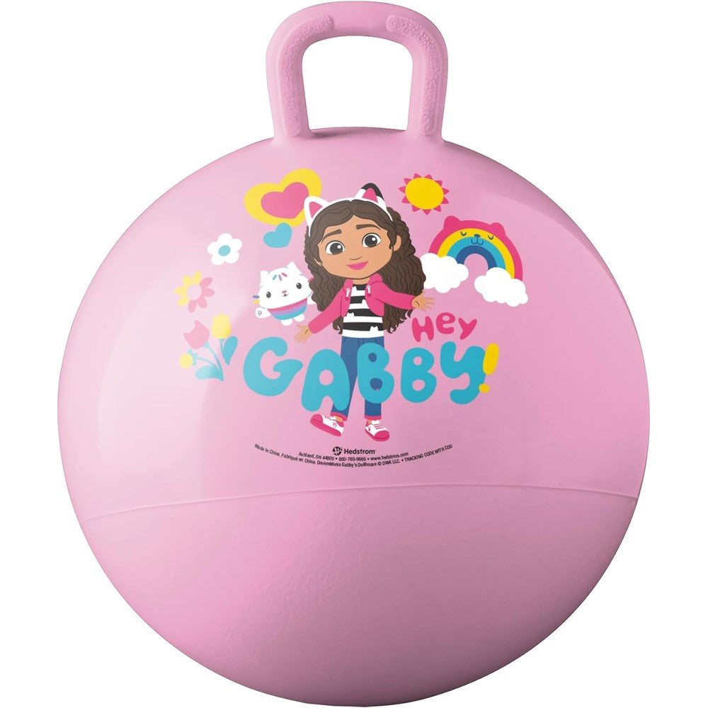 Hedstrom Gabbys Dollhouse Hopper Ball front view showing character graphics and textured handle.