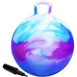 Upper Rider Clouds Hopper Ball front view showing blue and purple marble pattern.