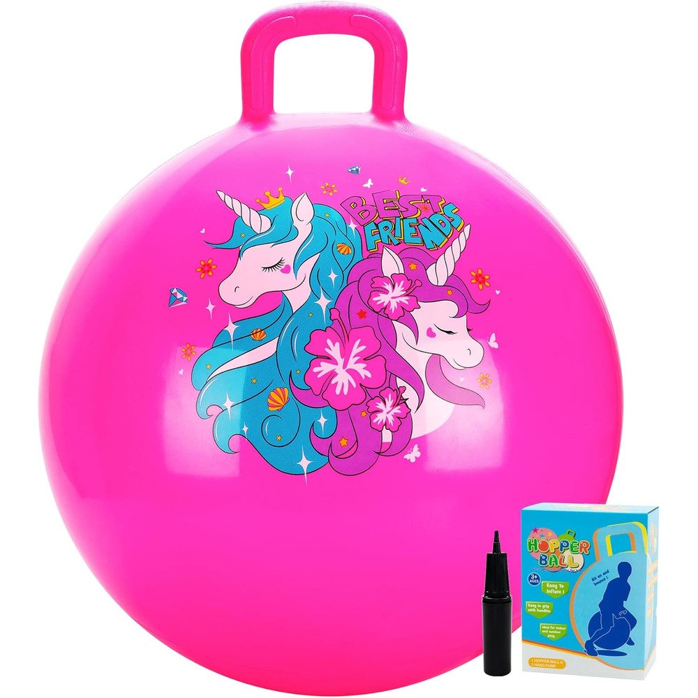 Earwig U&C Planet Hopper Ball front view showing the pink unicorn graphic and handle