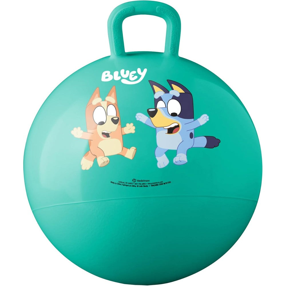 Hedstrom Bluey Hopper Ball front view featuring licensed character graphics and heavy duty handle
