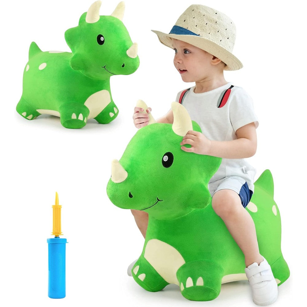 iPlay, iLearn Bouncy Pals Dinosaur Hopper Toy green triceratops front view