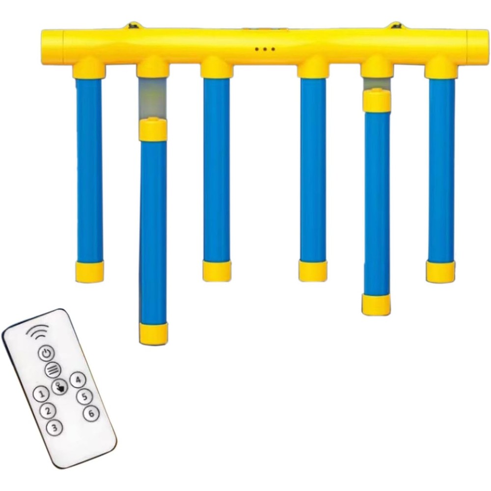 Generic Reflex Challenge Game front view of the yellow reaction training toy unit with blue sticks.