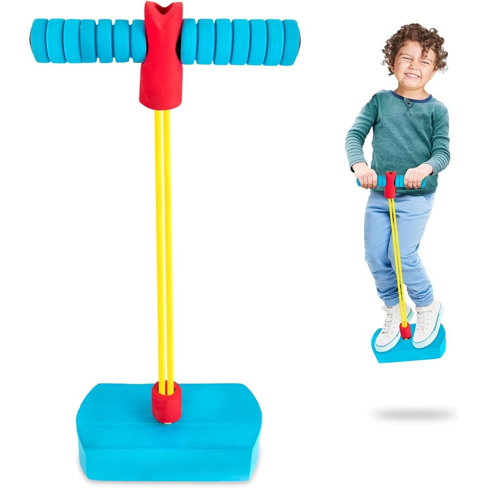 ArtCreativity foam pogo jumper for kids front view showing red handle and blue base