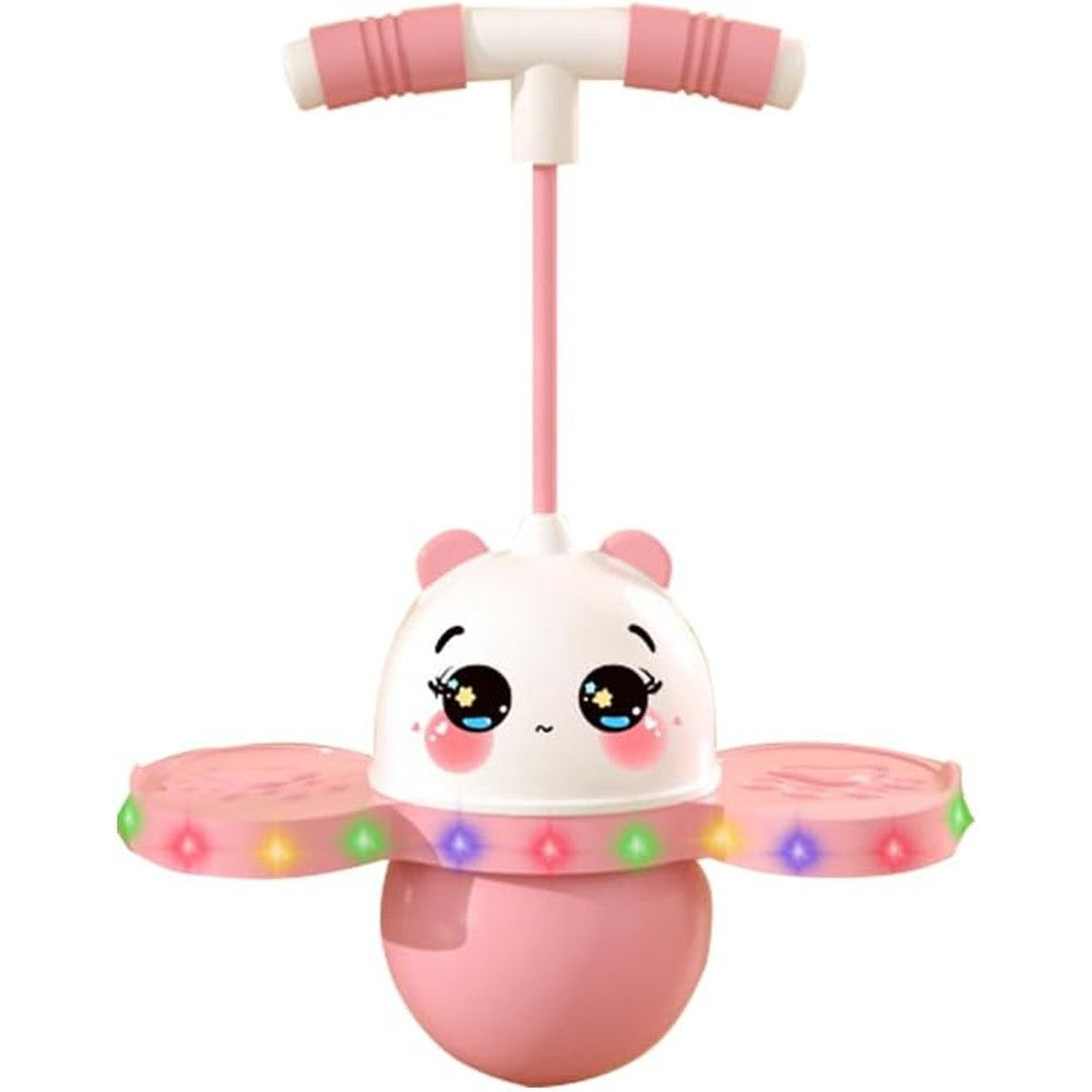 Anby cute panda pogo ball front view highlighting pink balance board and led lights