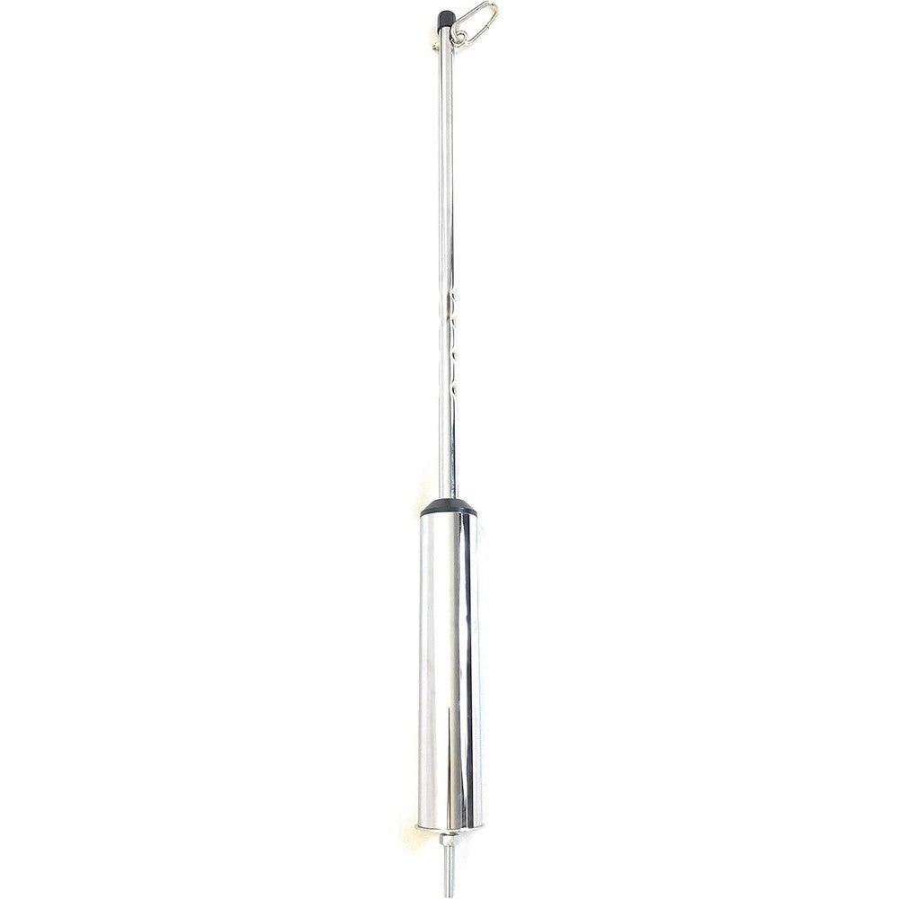 Automann pogo stick chrome finish front view commercial truck hose tender.