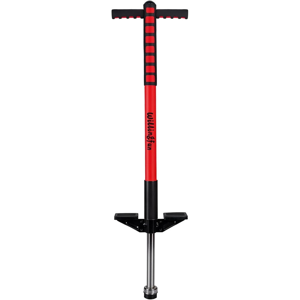 Willingfun kids pogo stick red and black front view outdoor jumping toy