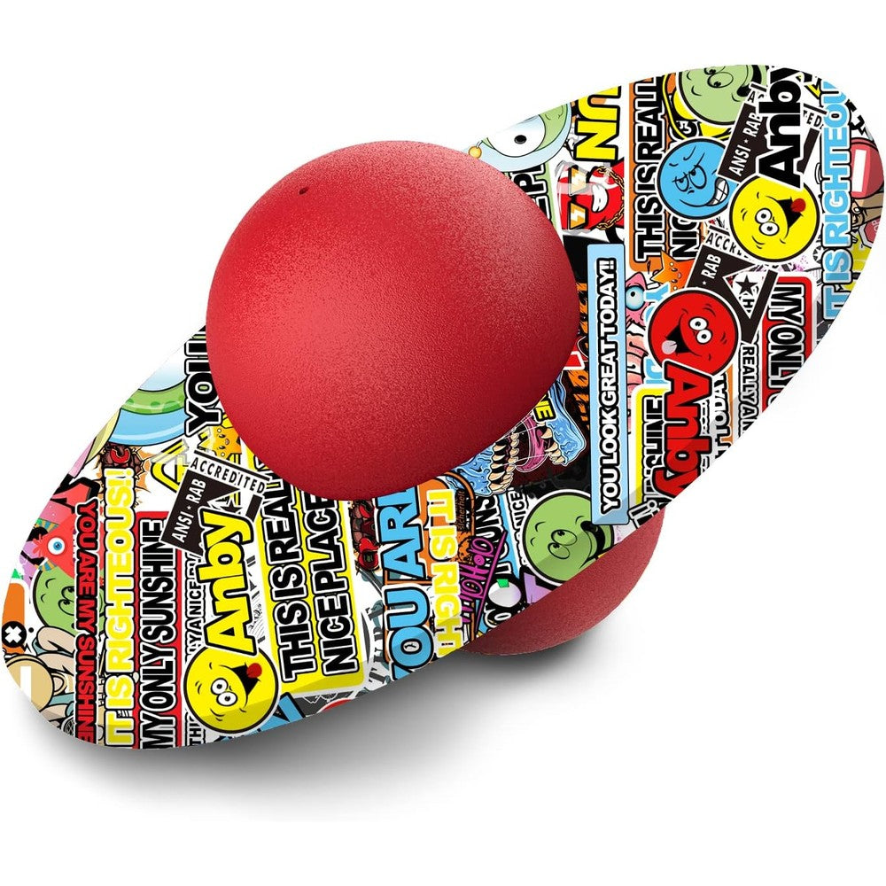 Anby Sun Pogo Ball front view showing the bright red inflatable ball and non-slip balance board for kids fitness.