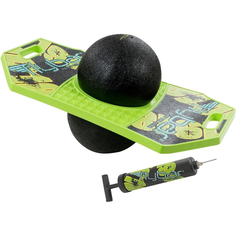 Flybar Pogo Trick Ball green balance bounce board front view for active play.