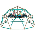 Merax thirteen foot climbing dome with hammock front view in blue and coffee color scheme