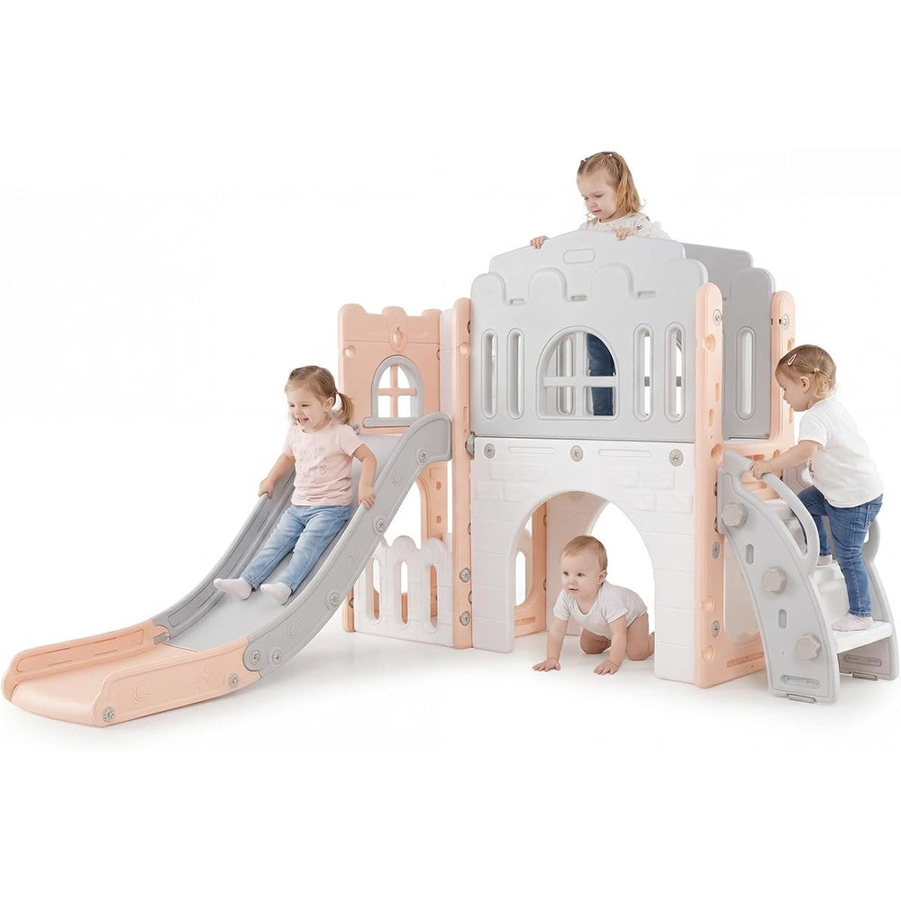 Olakids 8 in 1 toddler slide and playground in pink front view