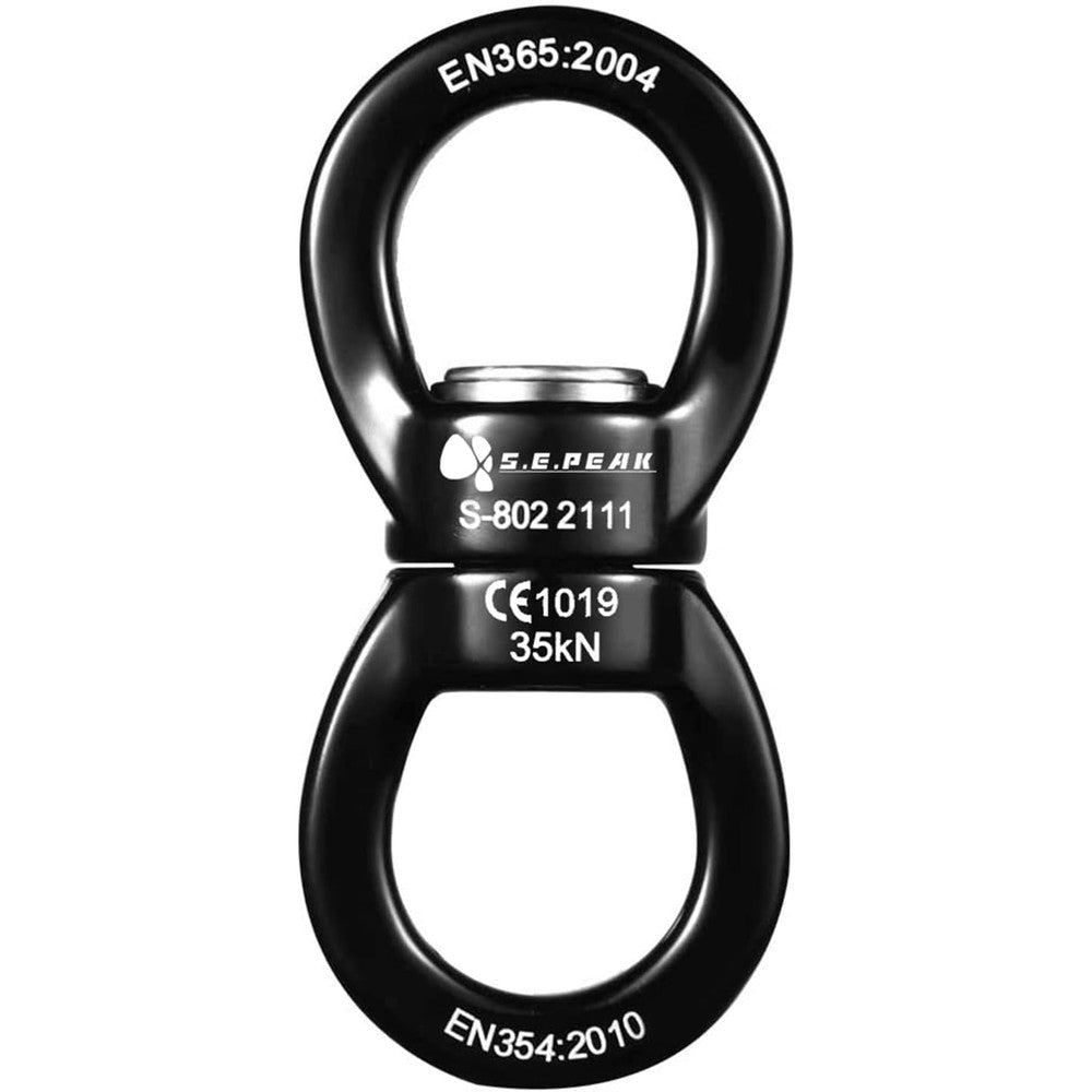 S.E.PEAK 35kN Swing Swivel front view showing the premium matte black anodized aluminum finish.