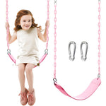 TURFEE Heavy Duty Swing Seat Pink Color front view showing the flexible plastic playground board.