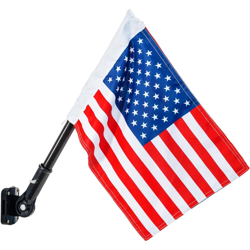 Ifeolo American flag and pole swing set accessories front view installed on backyard playhouse