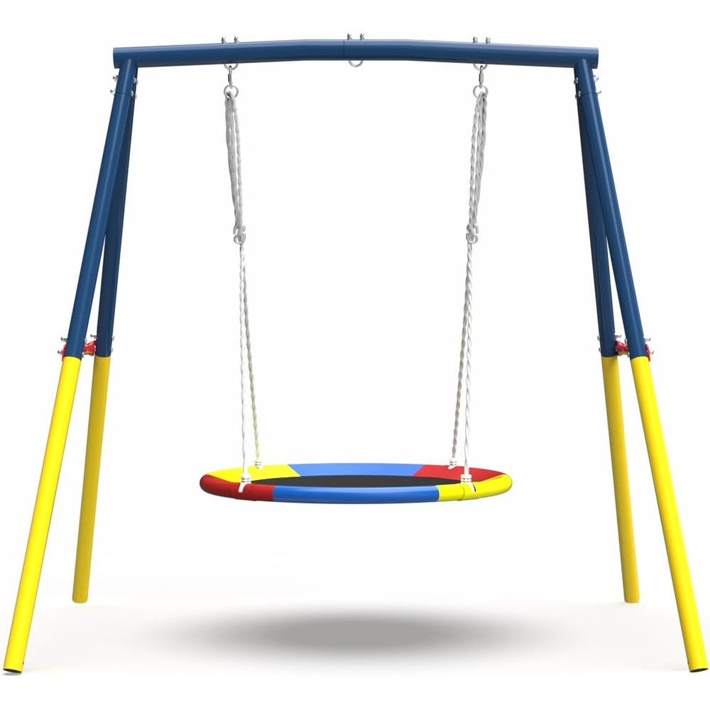 KDYMOD saucer swing with metal frame front view outdoor backyard playset