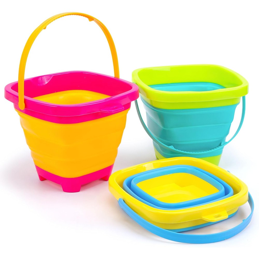 Shindel 3 piece foldable silicone bucket set front view
