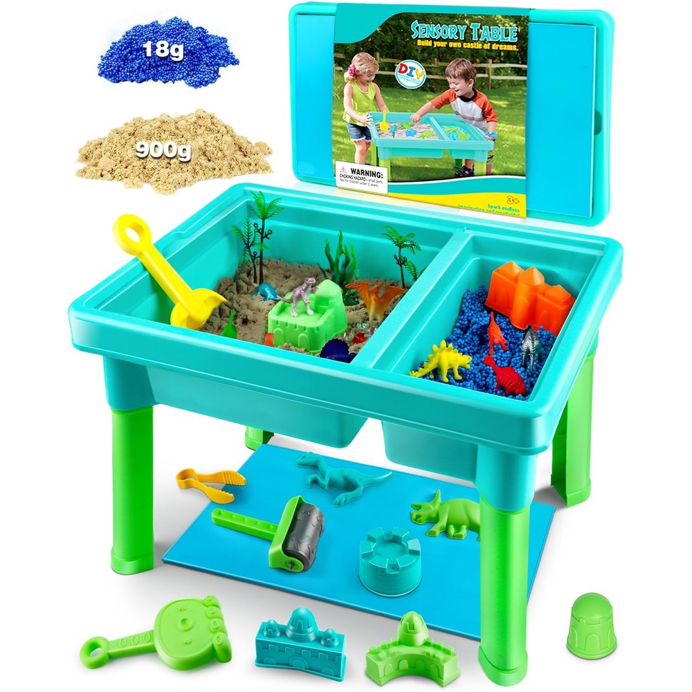 Uiopy Sandbox Kit Sand Table front view with dinosaur molds