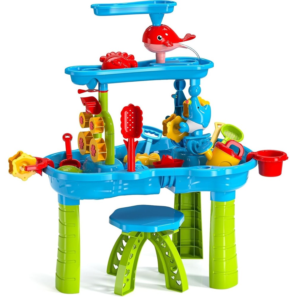 HeySplash 3 Tier Sand And Water Table front view outdoor backyard sensory toy