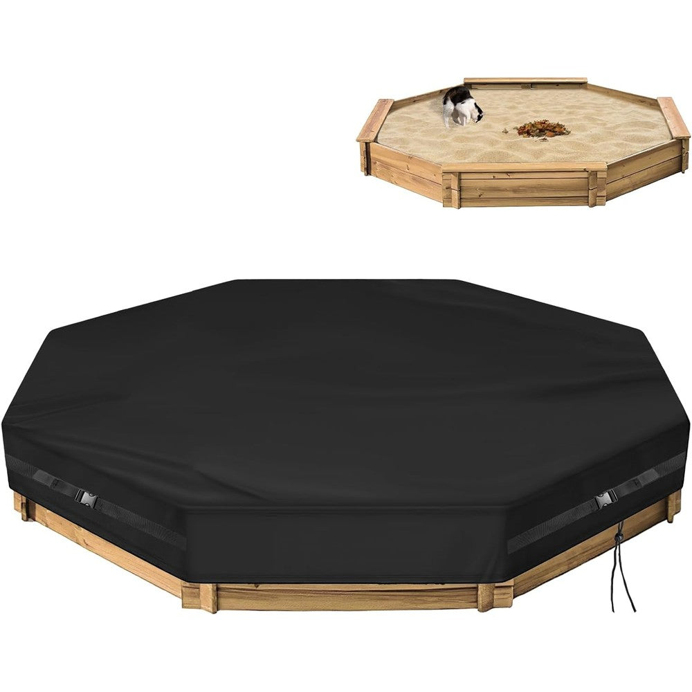 Kasla octagon sandbox cover front view showing black waterproof material