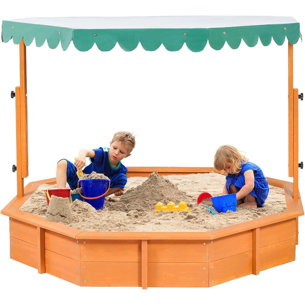 Skemic octagonal wooden sandbox with canopy front view