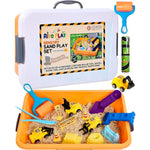 Riyo Play Construction Sensory Bin front view with storage tub and toys