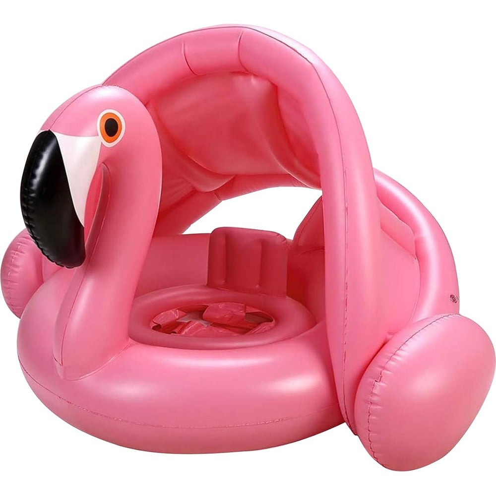 GBD Flamingo baby pool float with removable UPF 50 sun canopy front view