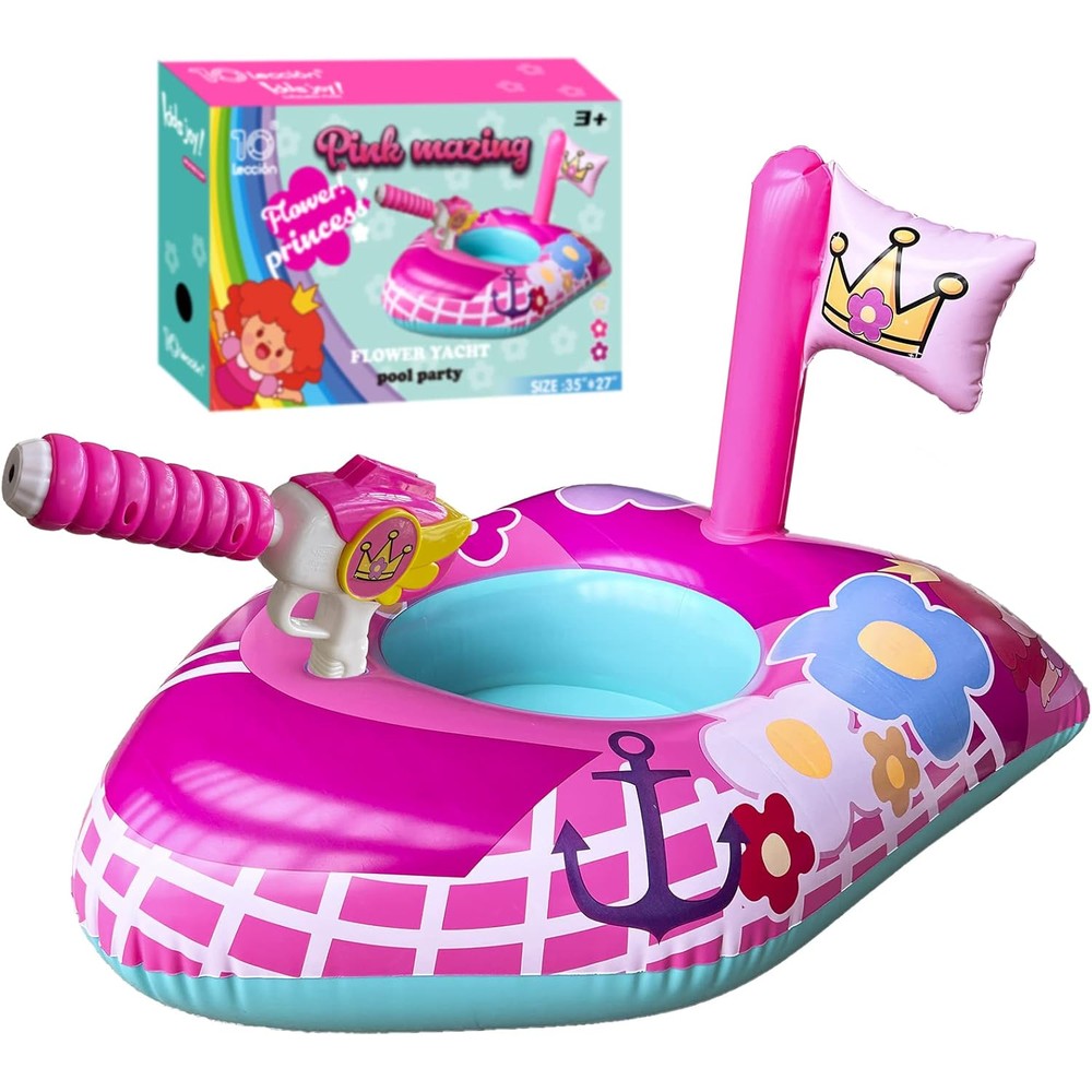10Leccion Pink Princess pool float with integrated water gun front view